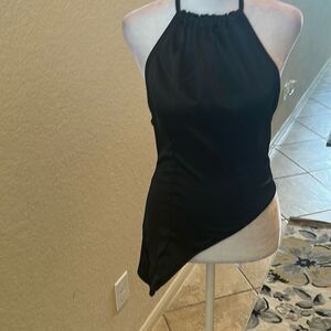 OW Collection Size M Venus Glossy Top Black Asymmetrical Halter Going Out Tank